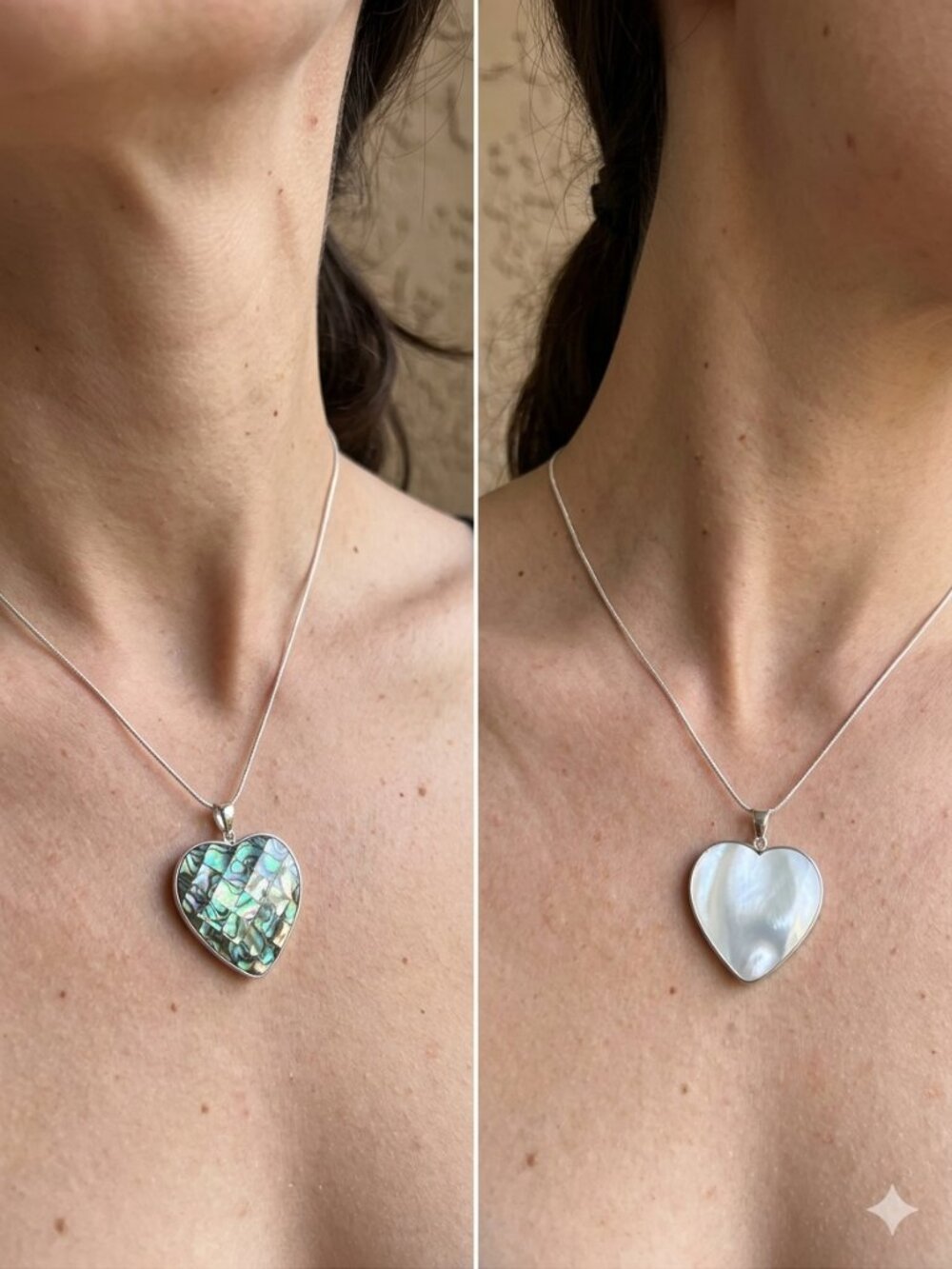 Natural Shell Heart Pendants - Iridescent Abalone & Mother of Pearl Duo